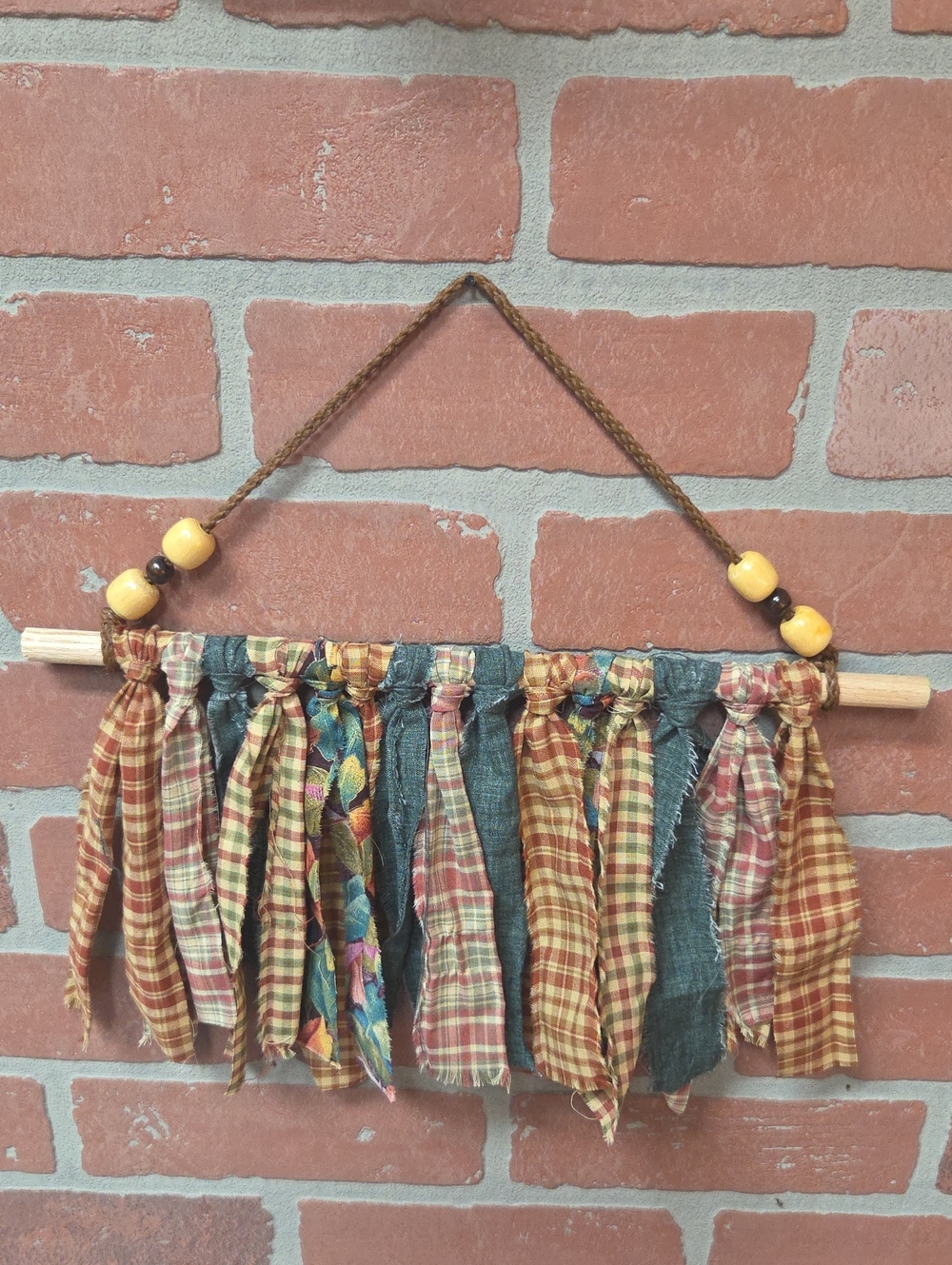 Handmade Rustic Plaid Fabric Fringe Wall Hanging - Multi-Color